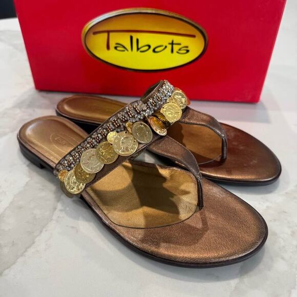 Talbots Leanne Flats Slide Thong Sandals Women’s Size 8M Leather Antique Bronze - Picture 8 of 9